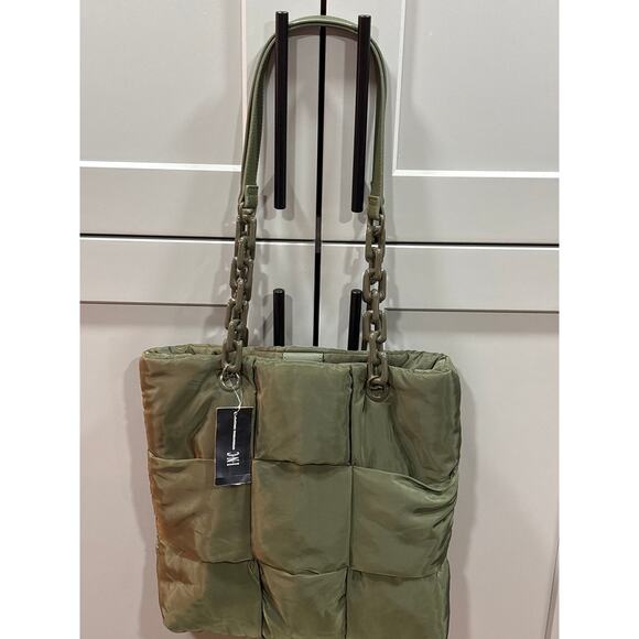 INC International Concepts BREEAH Moss Sherpa Quilt Nylon Tote/Shoulder Bag NWT - Picture 2 of 7